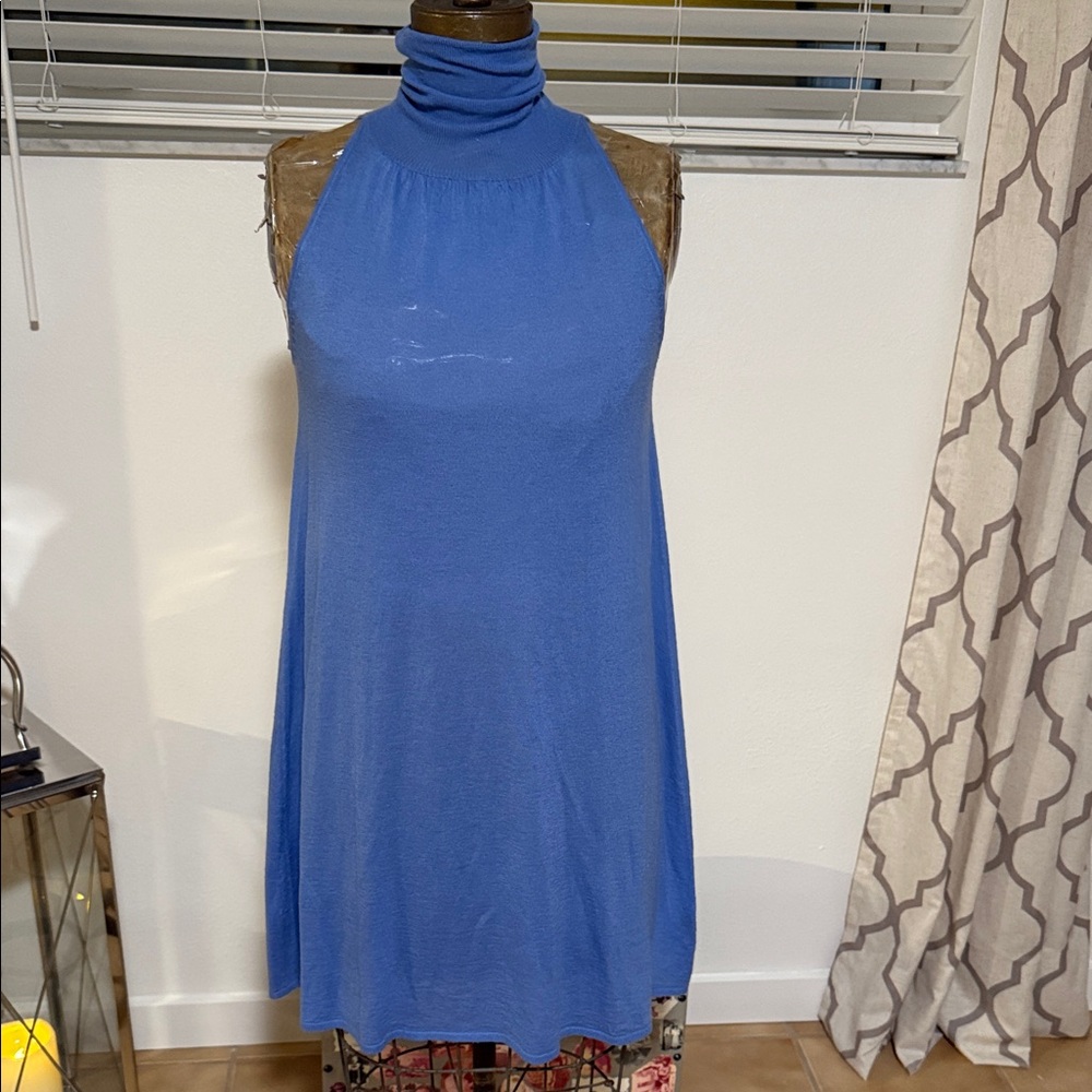 Karoo Mark Eisen Cashmere Blue Sleeveless Turtleneck Dress Size 2